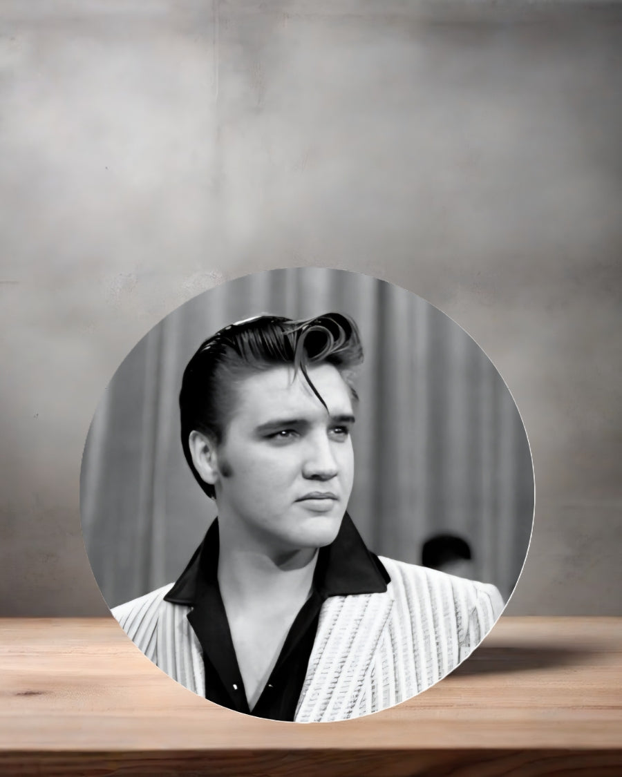 Elvis Presley Christmas ornament , 3" round ceramic. v1