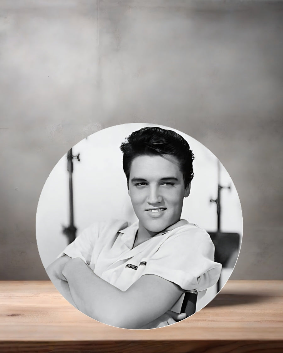Elvis Presley Christmas ornament , 3" round ceramic. v2
