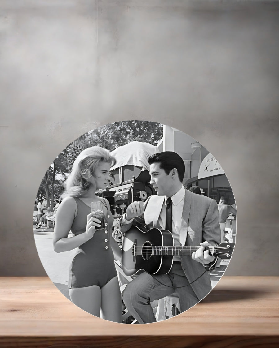 Elvis Presley Christmas ornament , 3" round ceramic. v20