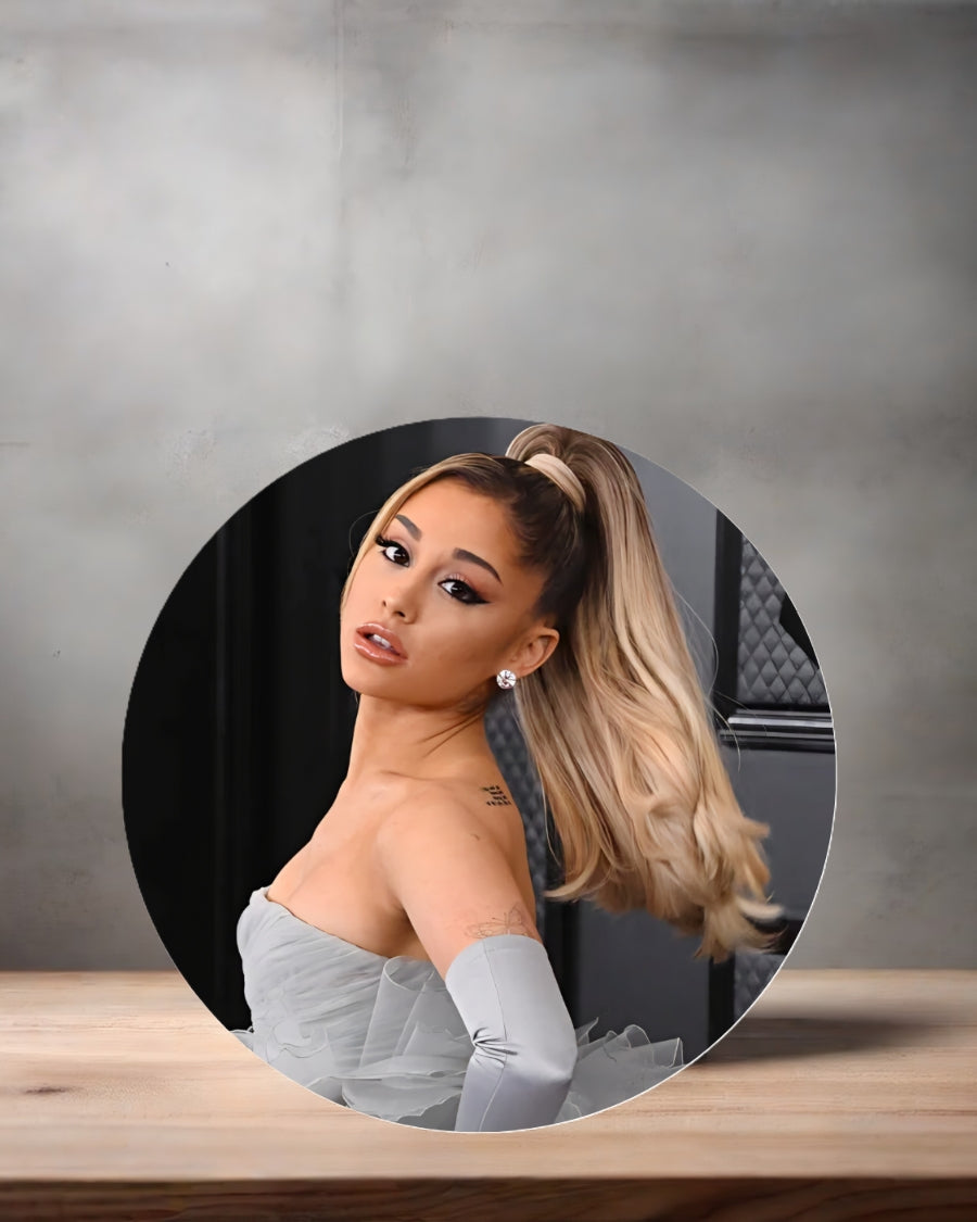 Ariana Grande Christmas ornament , 3" round ceramic. v13