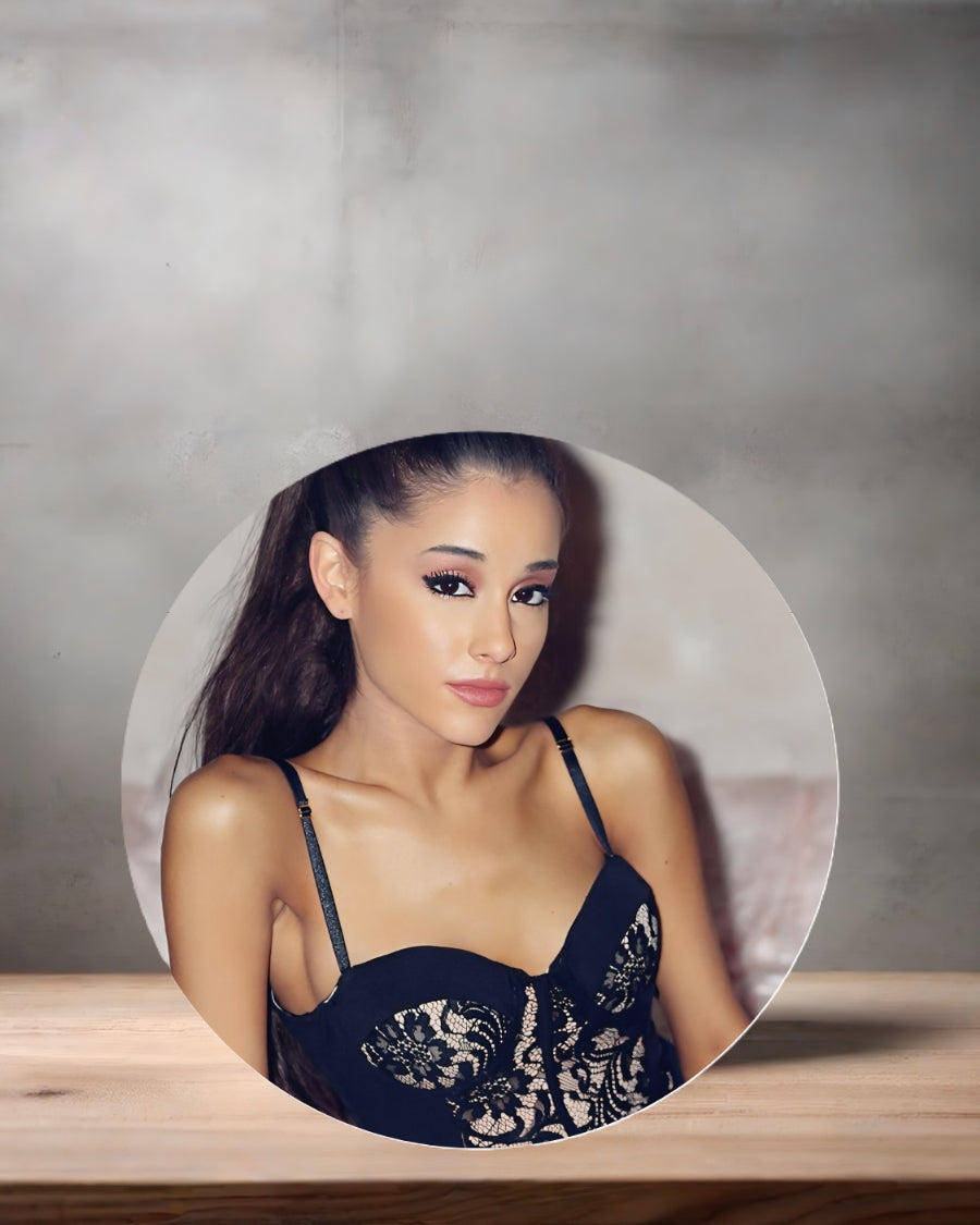 Ariana Grande Christmas ornament , 3" round ceramic. v12