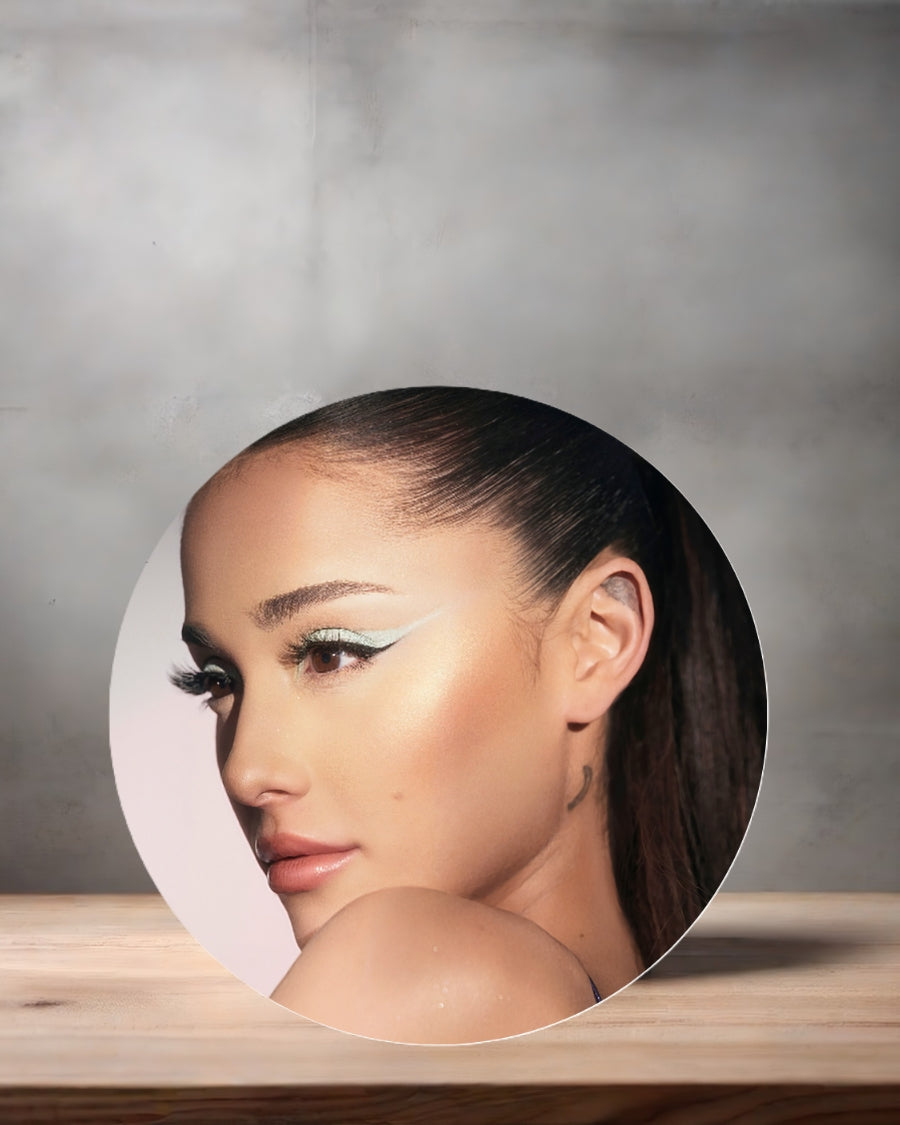 Ariana Grande Christmas ornament , 3" round ceramic. v10