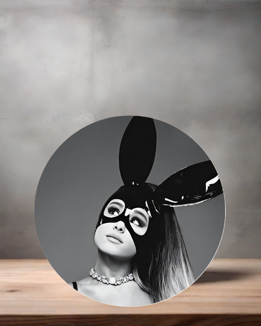Ariana Grande Christmas ornament , 3" round ceramic. v15