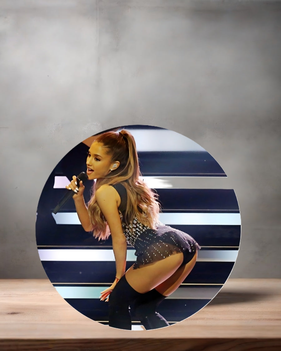 Ariana Grande Christmas ornament , 3" round ceramic. v8
