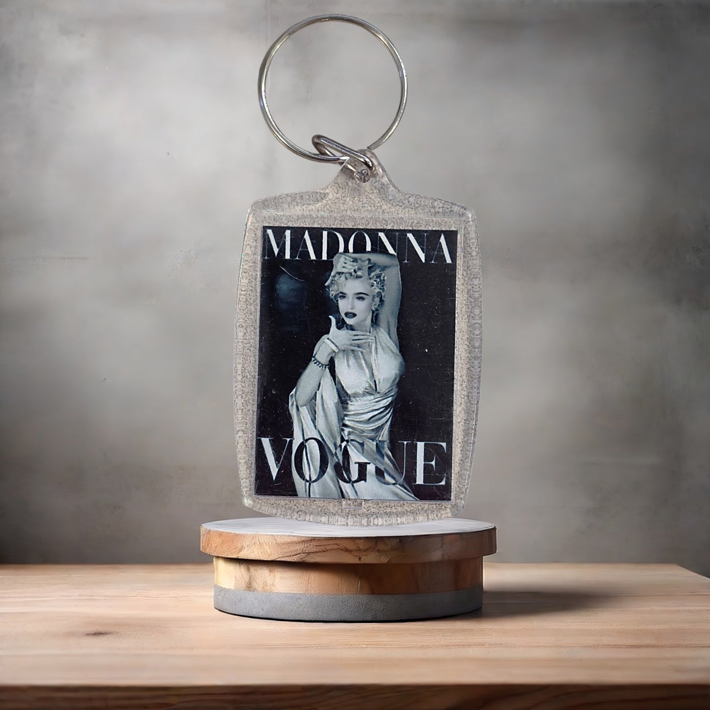 Madonna Vogue poster keychain on aluminum prints.