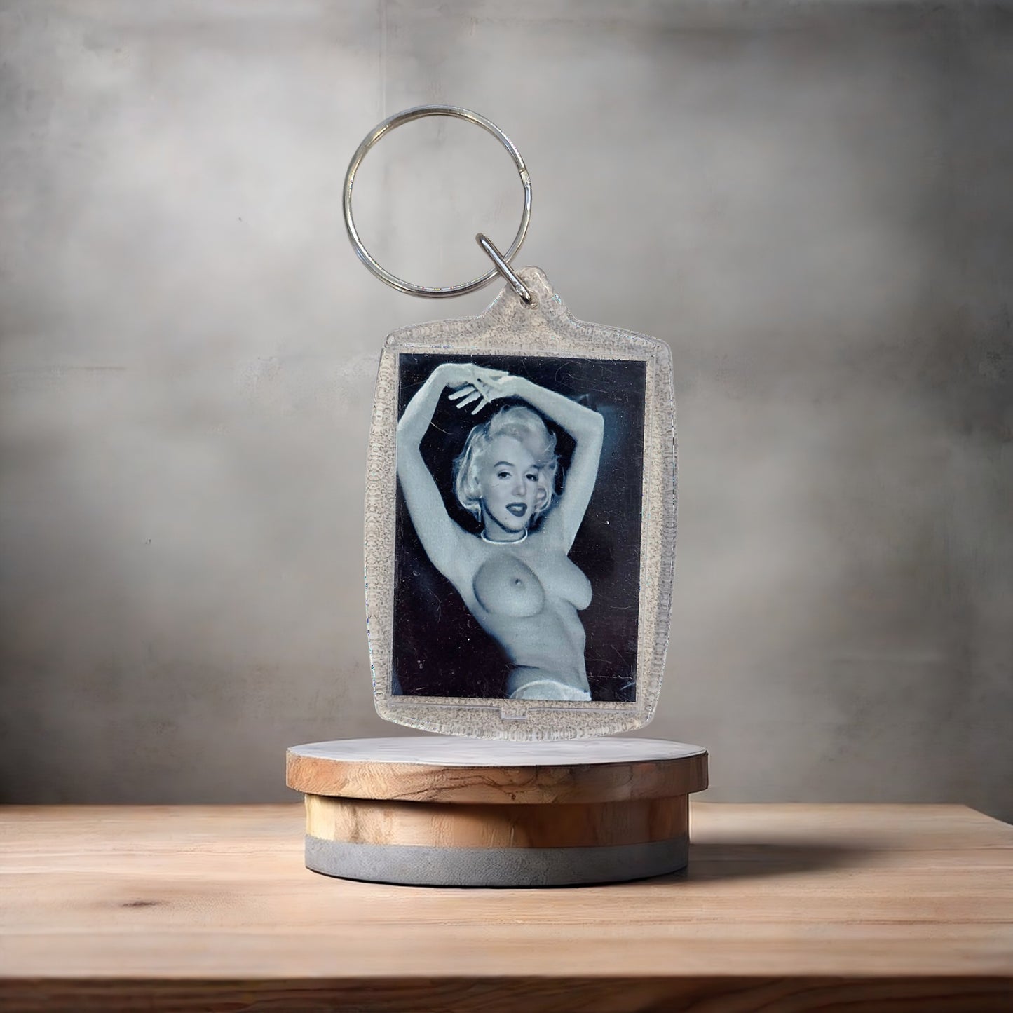 Marilyn Monroe nude poster keychain on aluminum prints. Adult v4