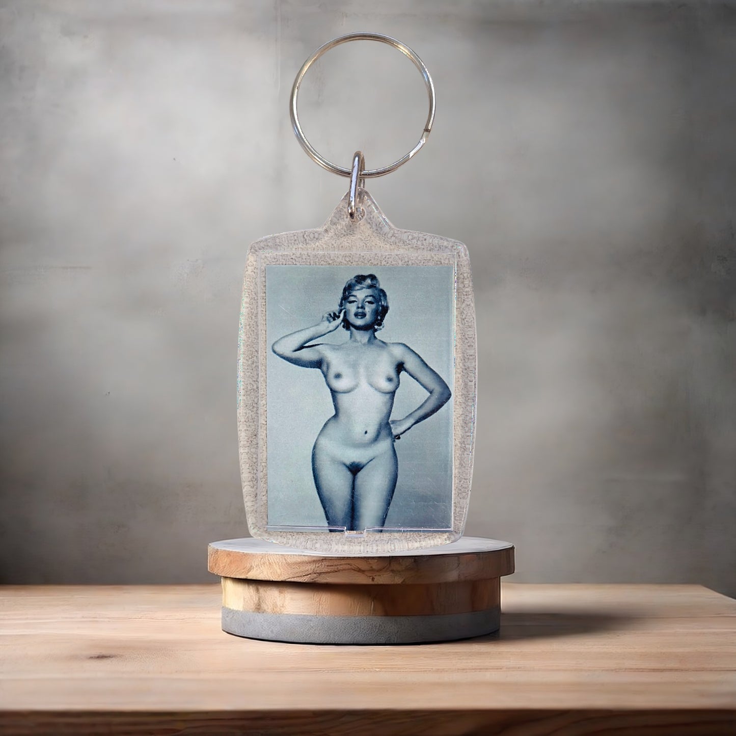 Marilyn Monroe nude poster keychain on aluminum prints. Adult v3