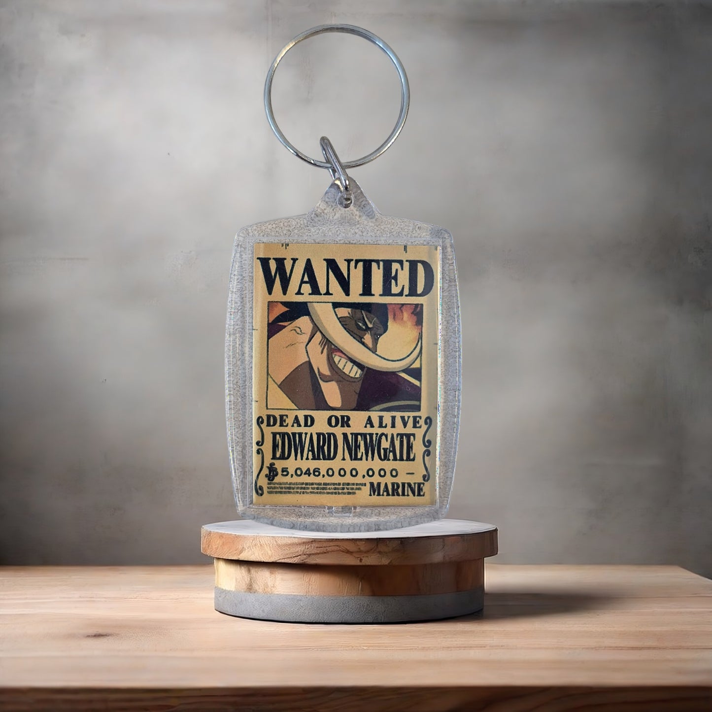 One Piece Anime Wanted poster keychain on 2 aluminum prints. Edward Newgate