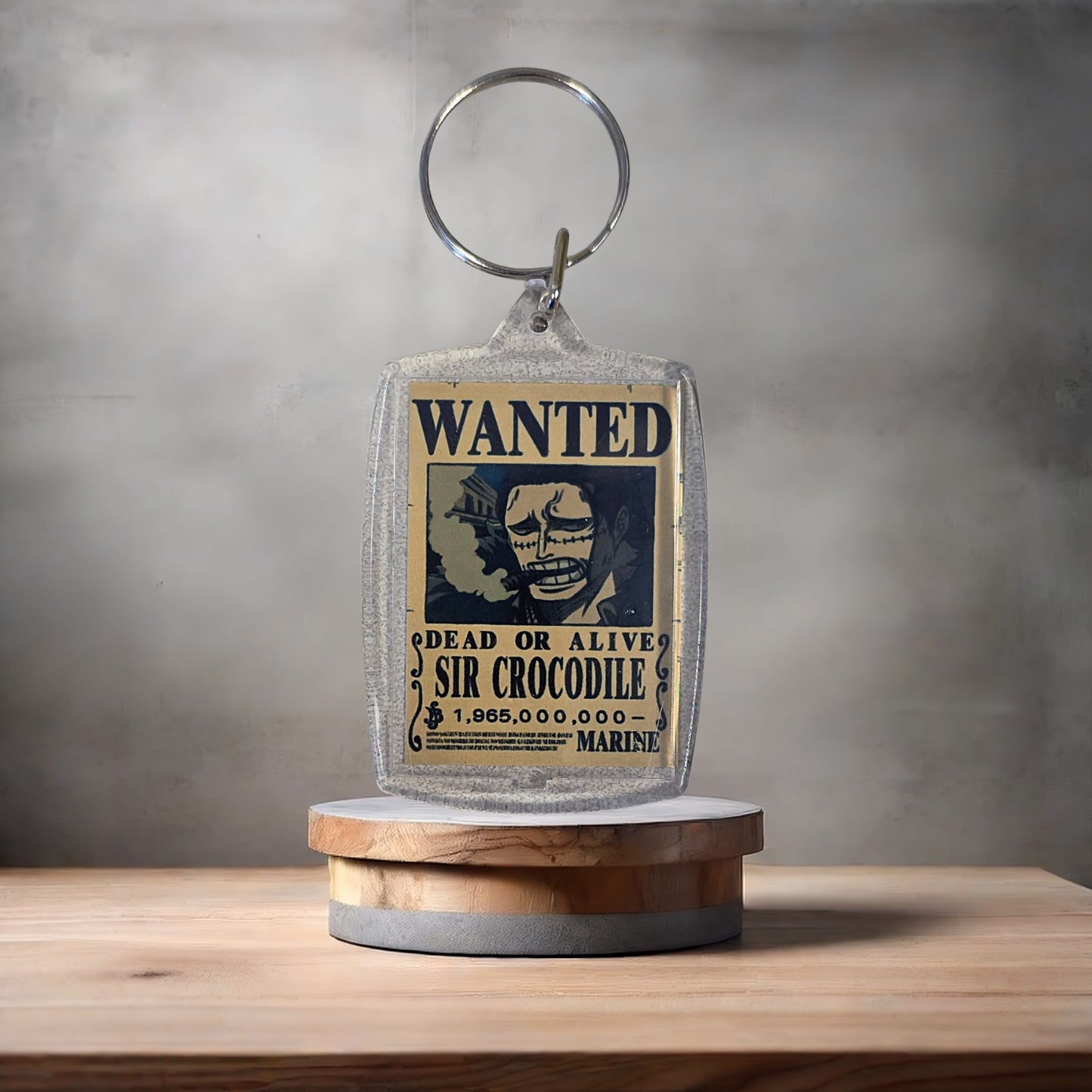 One Piece Anime Wanted poster keychain on 2 aluminum prints. Sir Crocodile