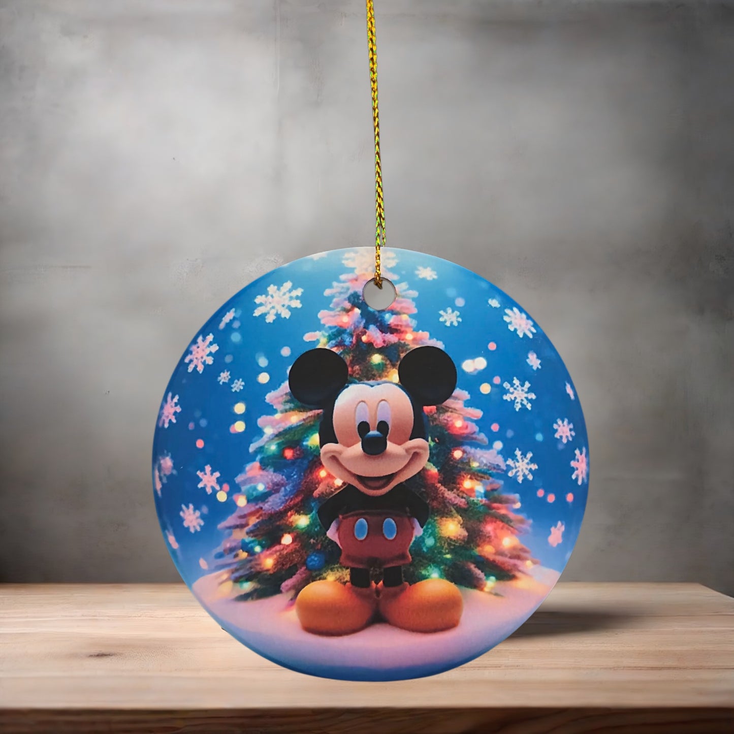 Mickey Mouse Christmas ornament , 3" round ceramic.
