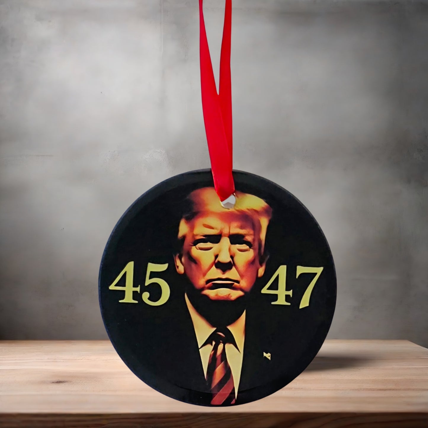 Donald Trump 45 and 47 POTUS Christmas ornament , 3" round glass