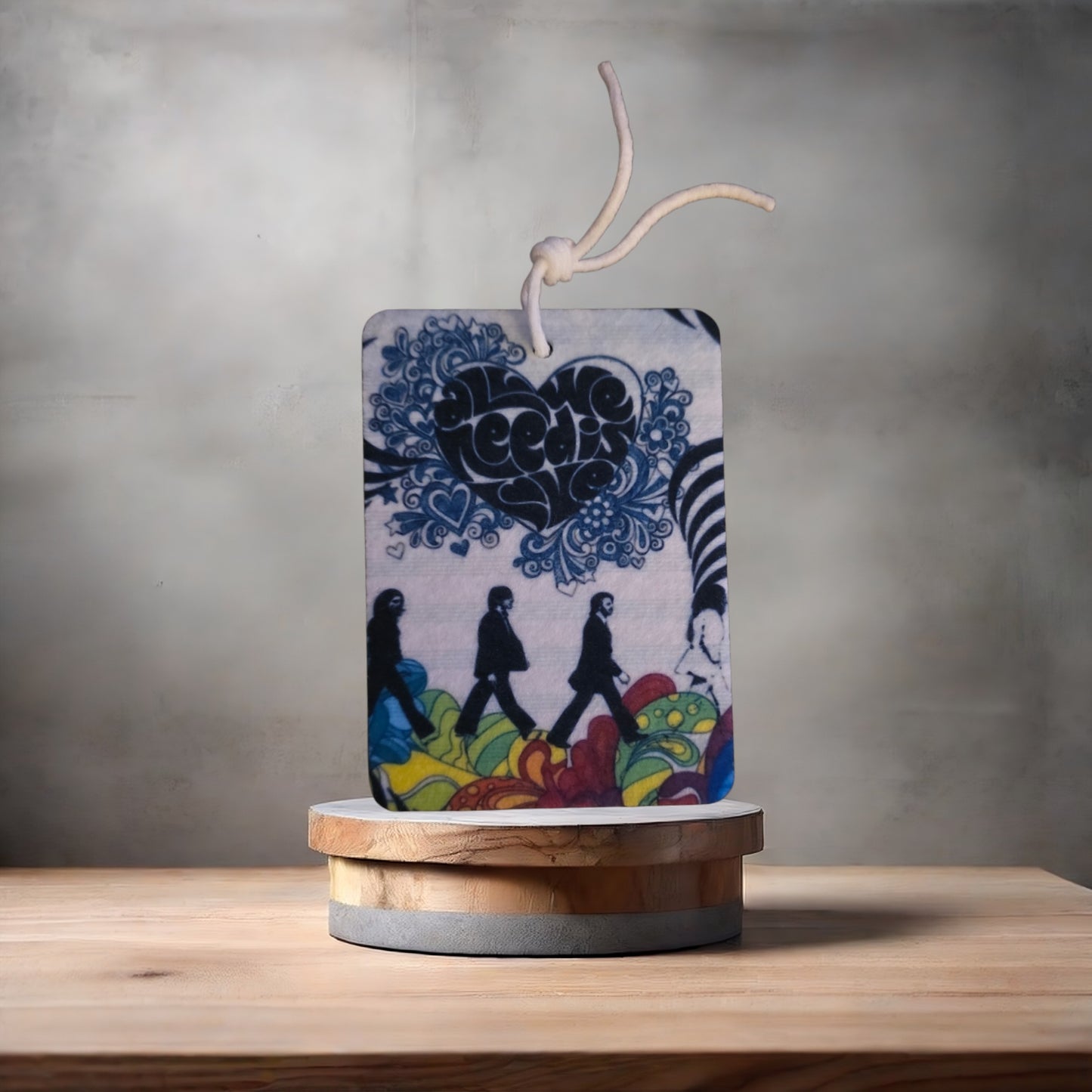 The Beatles All we need is Love car air freshener. Many scents to choose from.