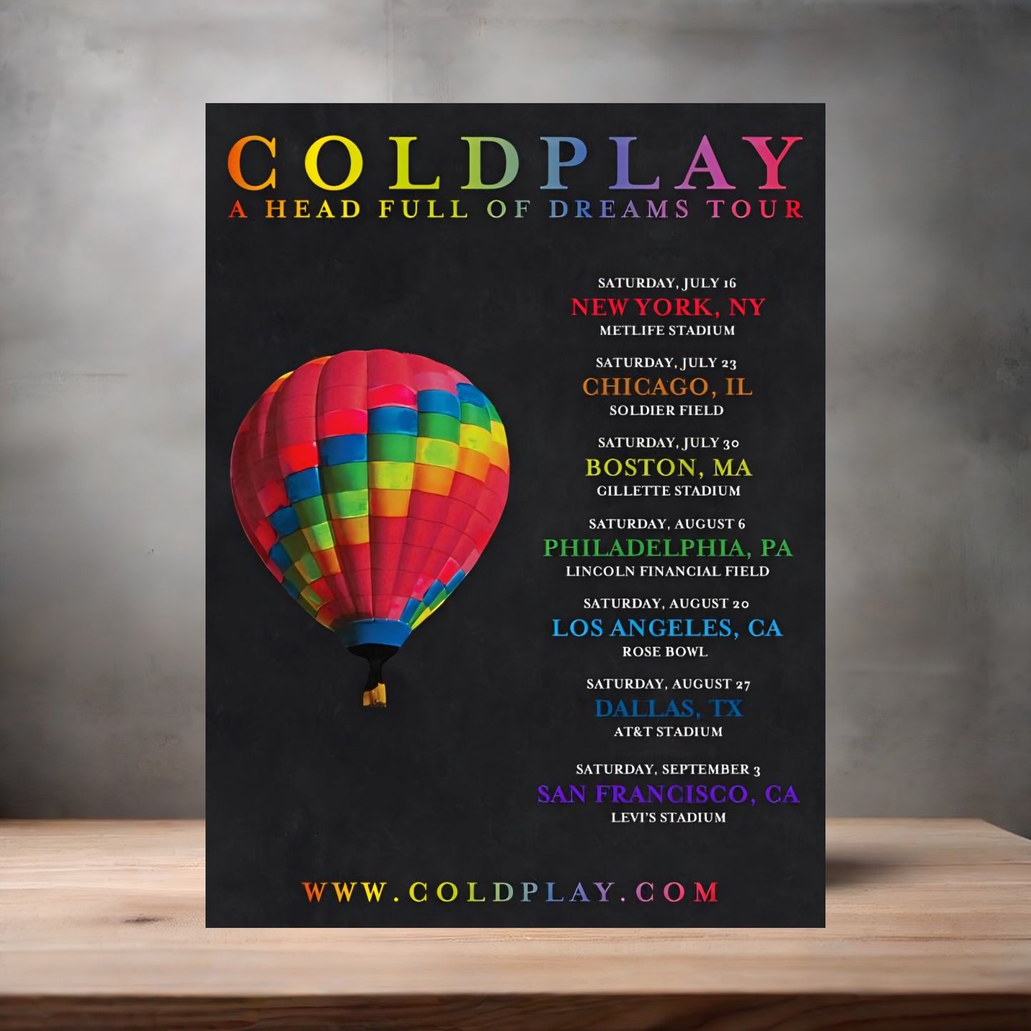 Coldplay poster on aluminum print. Multiple sizes available. North America Tour