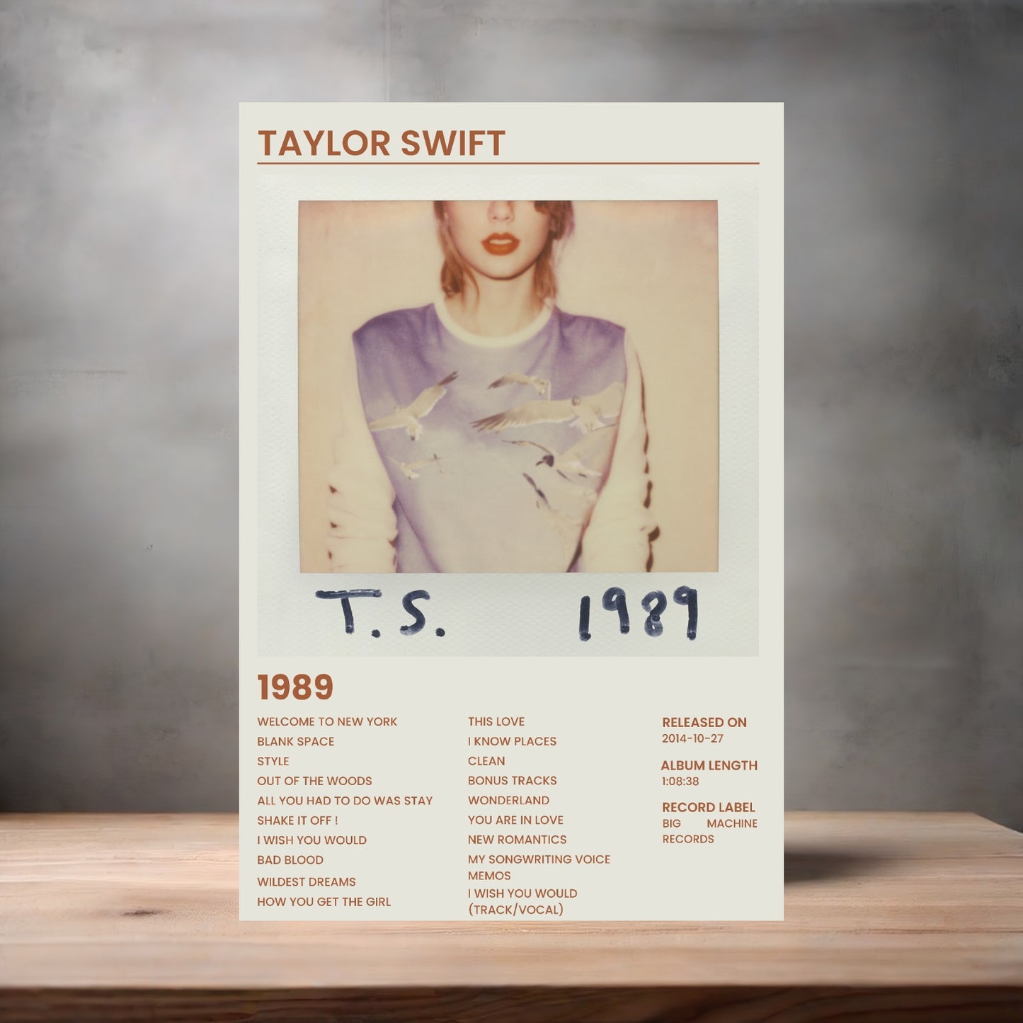Taylor Swift aluminum poster. Multiple sizes available. 1989