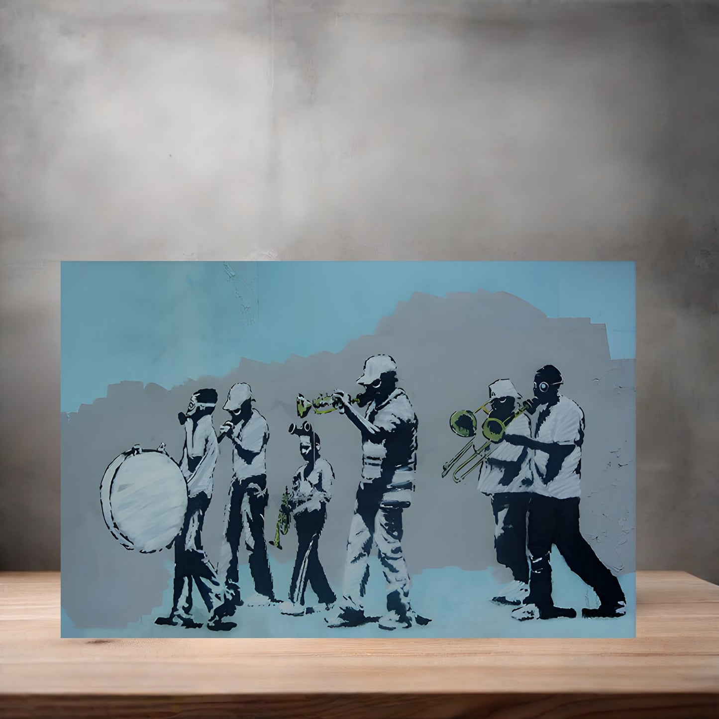 Banksy Graffiti Pop Art metal poster. Multiple sizes available. Gas Mask Wearing Musicians
