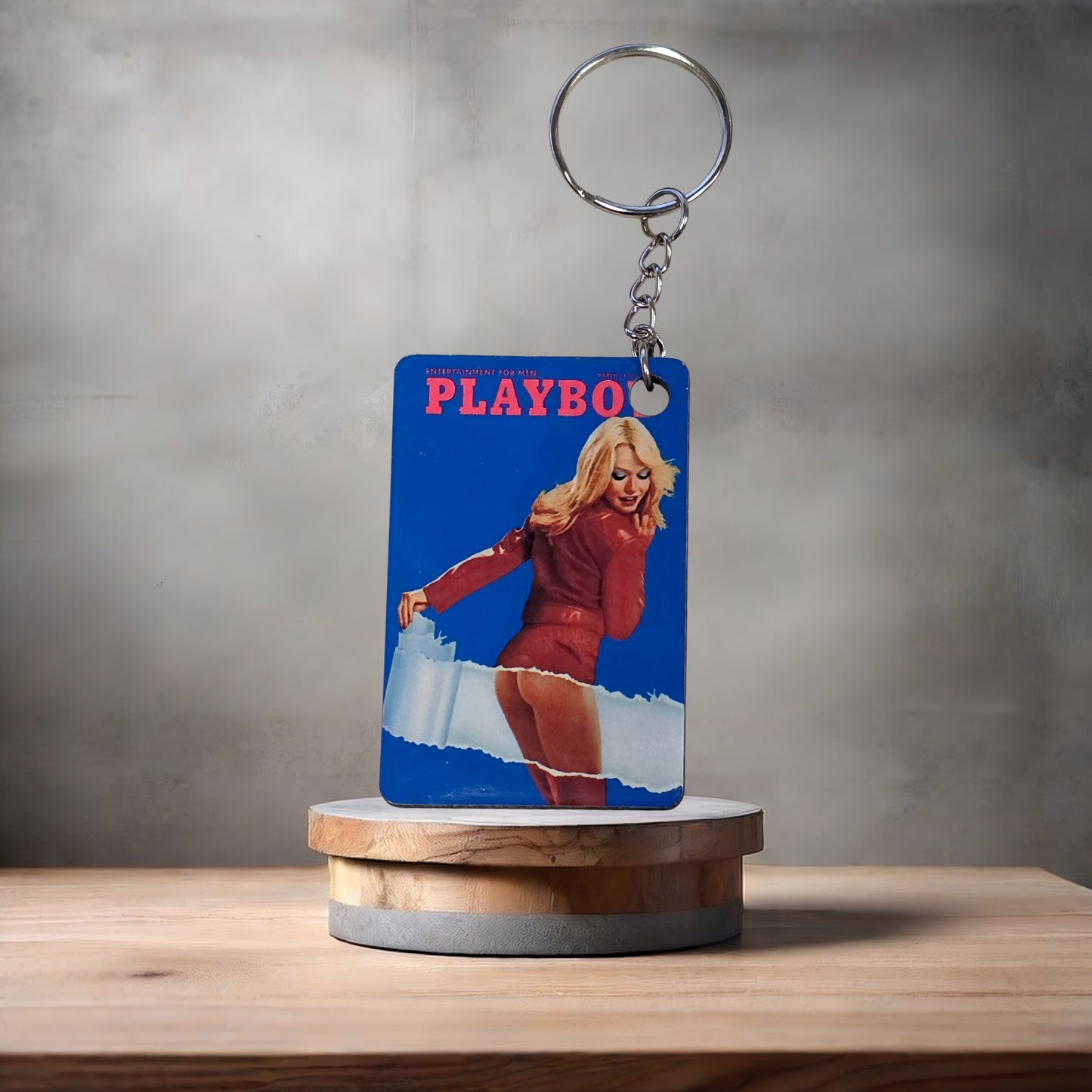 Playboy magazine cover keychain. March 1975