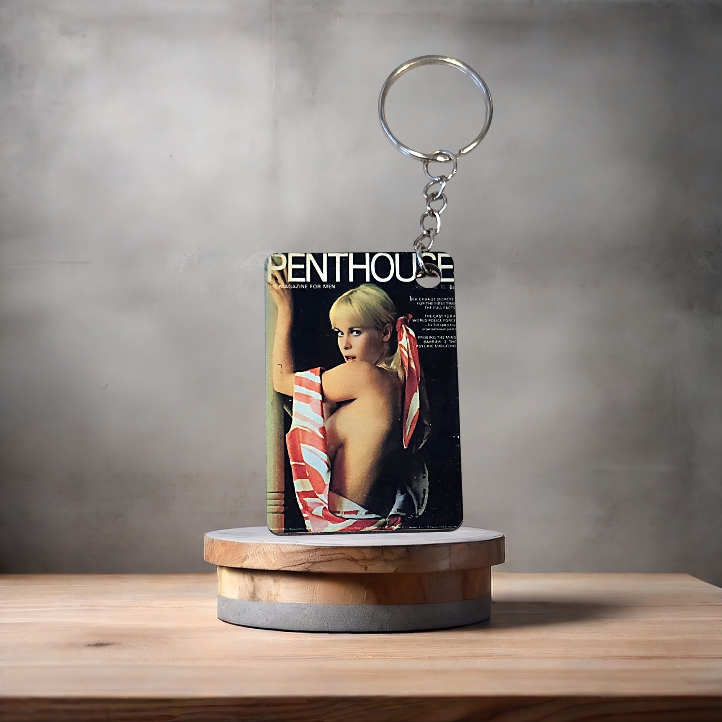 Penthouse magazine cover keychain. October 1969