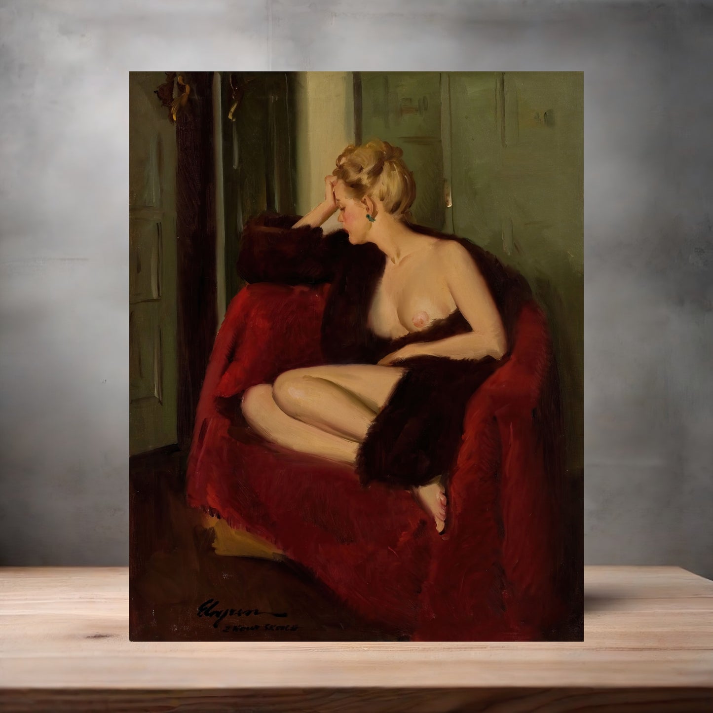 Gil Elvgren Pin-up nude metal poster. Multiple sizes available. Lounging nude