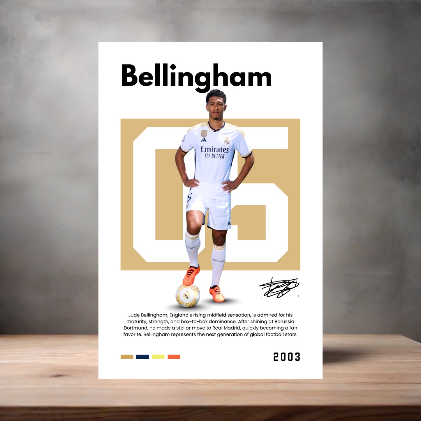 Futbol player poster with multiple size and finish options. Bellingham