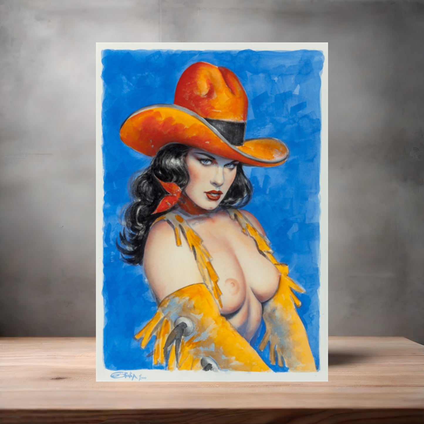 Olivia De Berardinis NSFW poster with multiple size and finish options. Bettie Page cowgirl