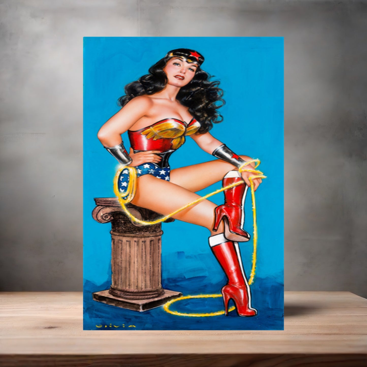 Olivia De Berardinis NSFW poster with multiple size and finish options. Bettie Page Wonder Woman