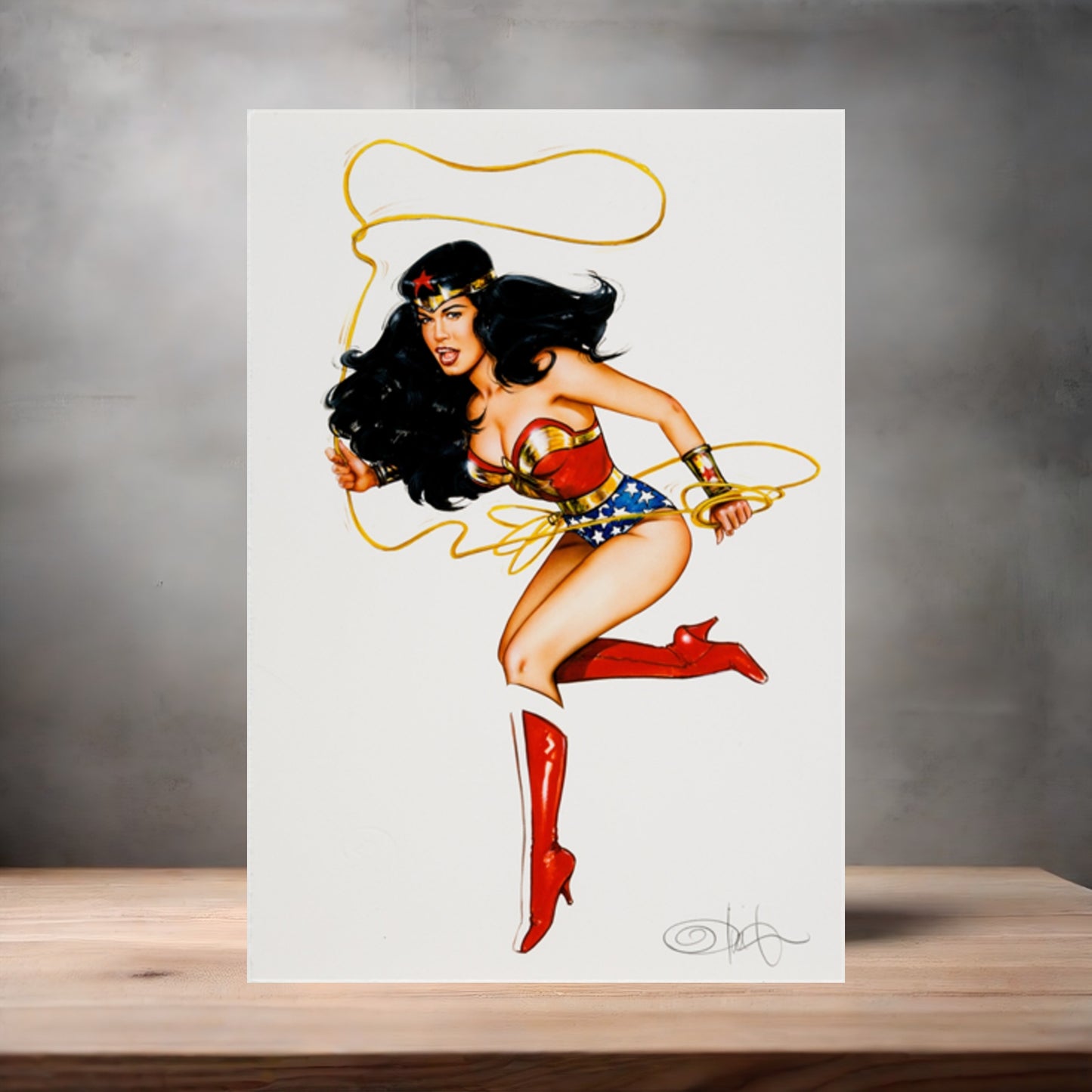 Olivia De Berardinis NSFW poster with multiple size and finish options. Bettie Page as Wonder Woman