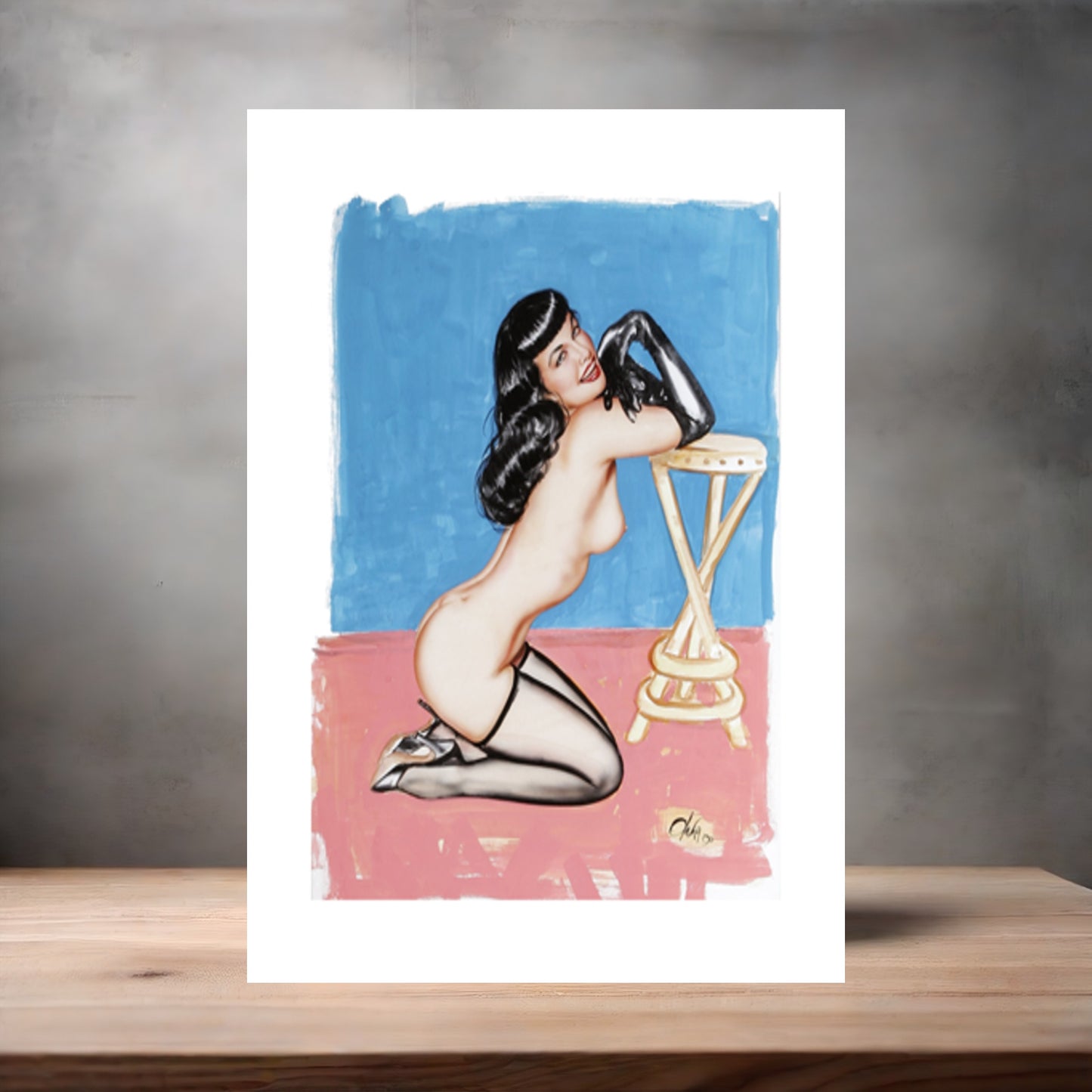 Olivia De Berardinis NSFW poster with multiple size and finish options. Bettie Page blue and pink