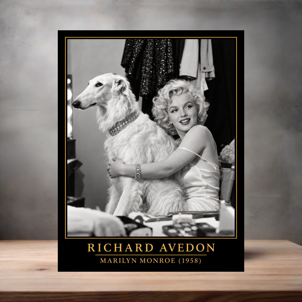 Richard Avedon 8.5" x 11" art print set of 2, glossy and matte. Marilyn Monroe and dog