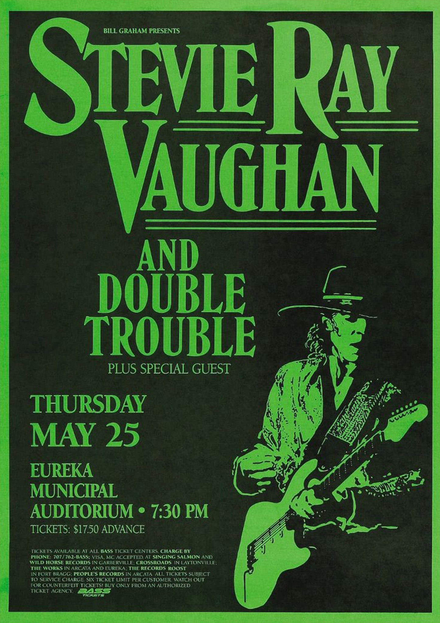 Concert poster with multiple size and finish options. Stevie Ray Vaughan and Double Trouble