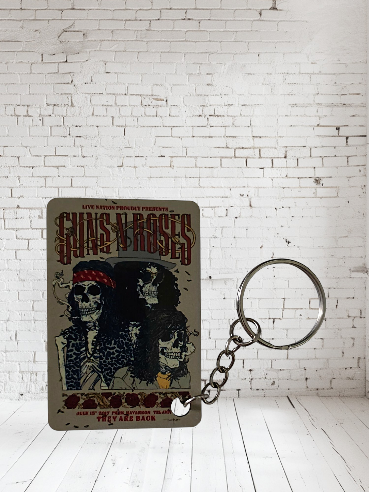 Guns n Roses concert poster and album cover keychains. Multiple designs to choose from