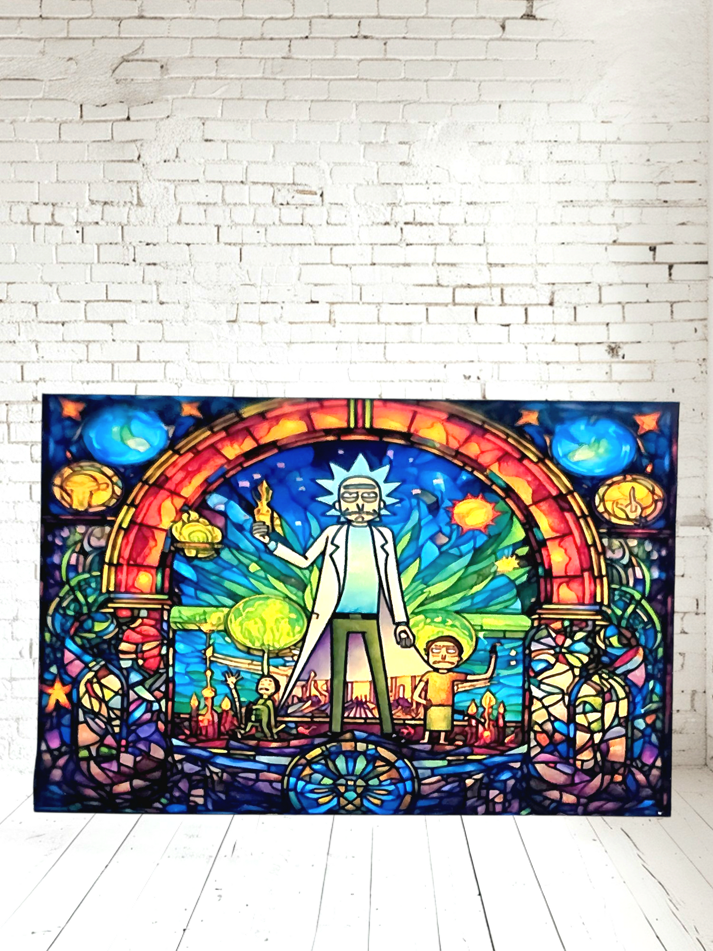 Stained Glass cartoon posters on aluminum print. Many to choose from