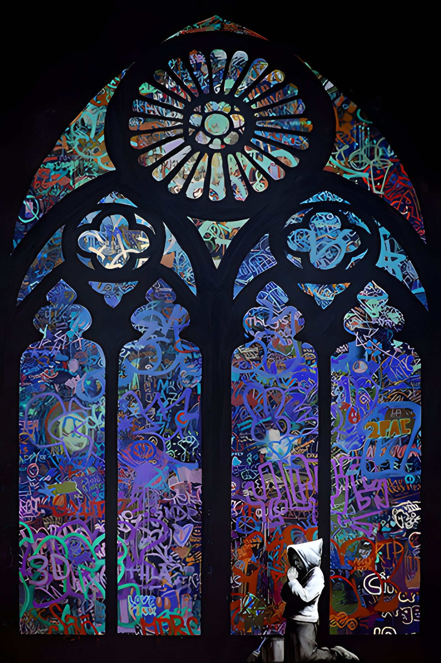 Banksy Art poster with multiple size and finish options. Stained Glass