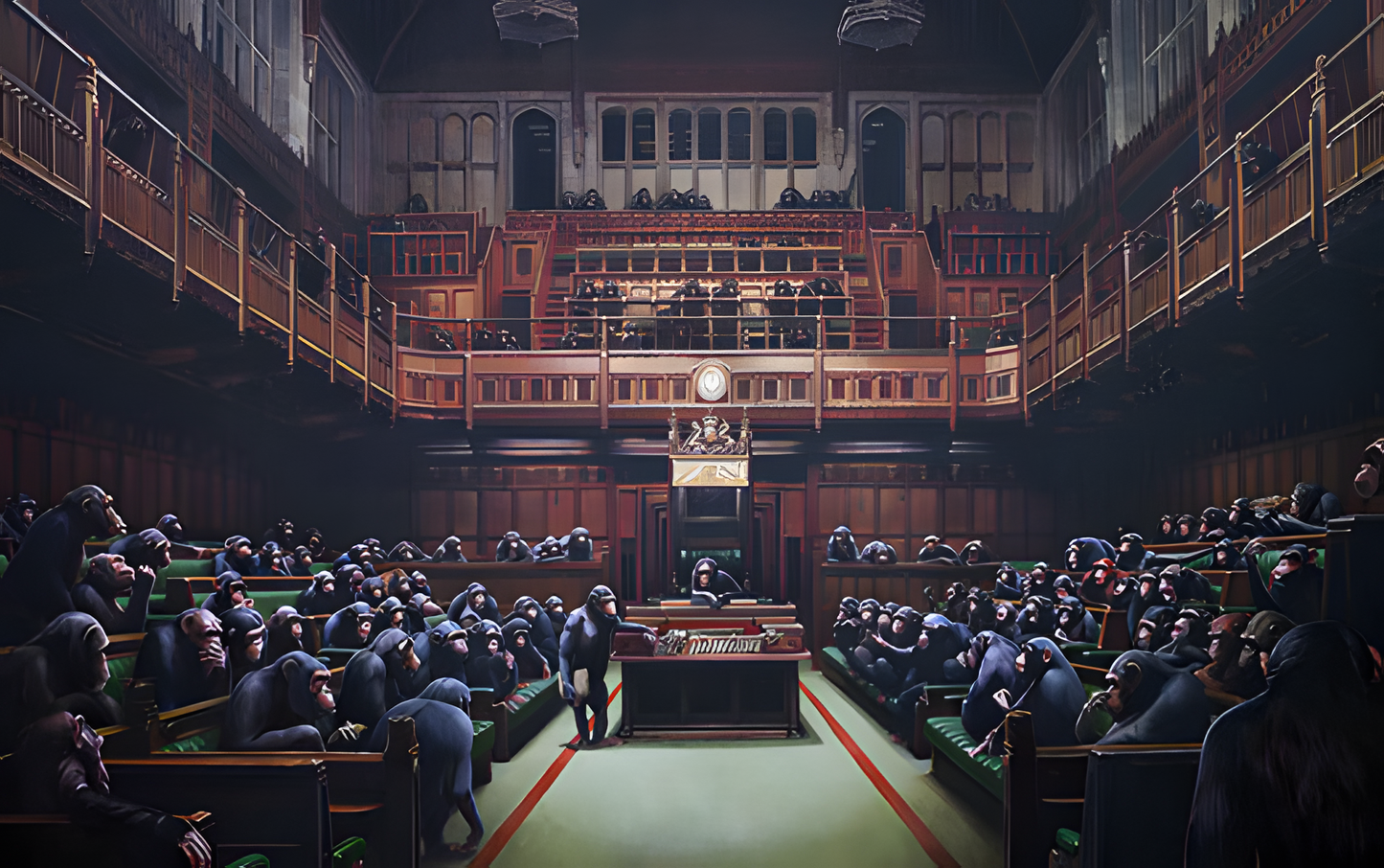 Banksy Art poster with multiple size and finish options. Devolved Parliament