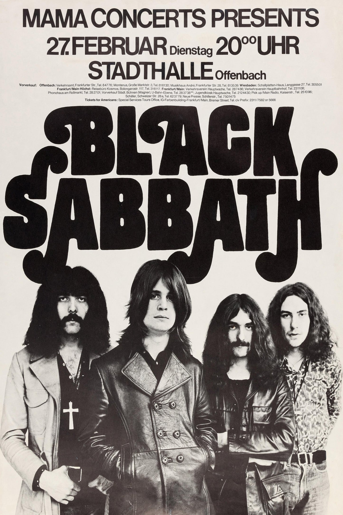 Concert poster with multiple size and finish options. Black Sabbath