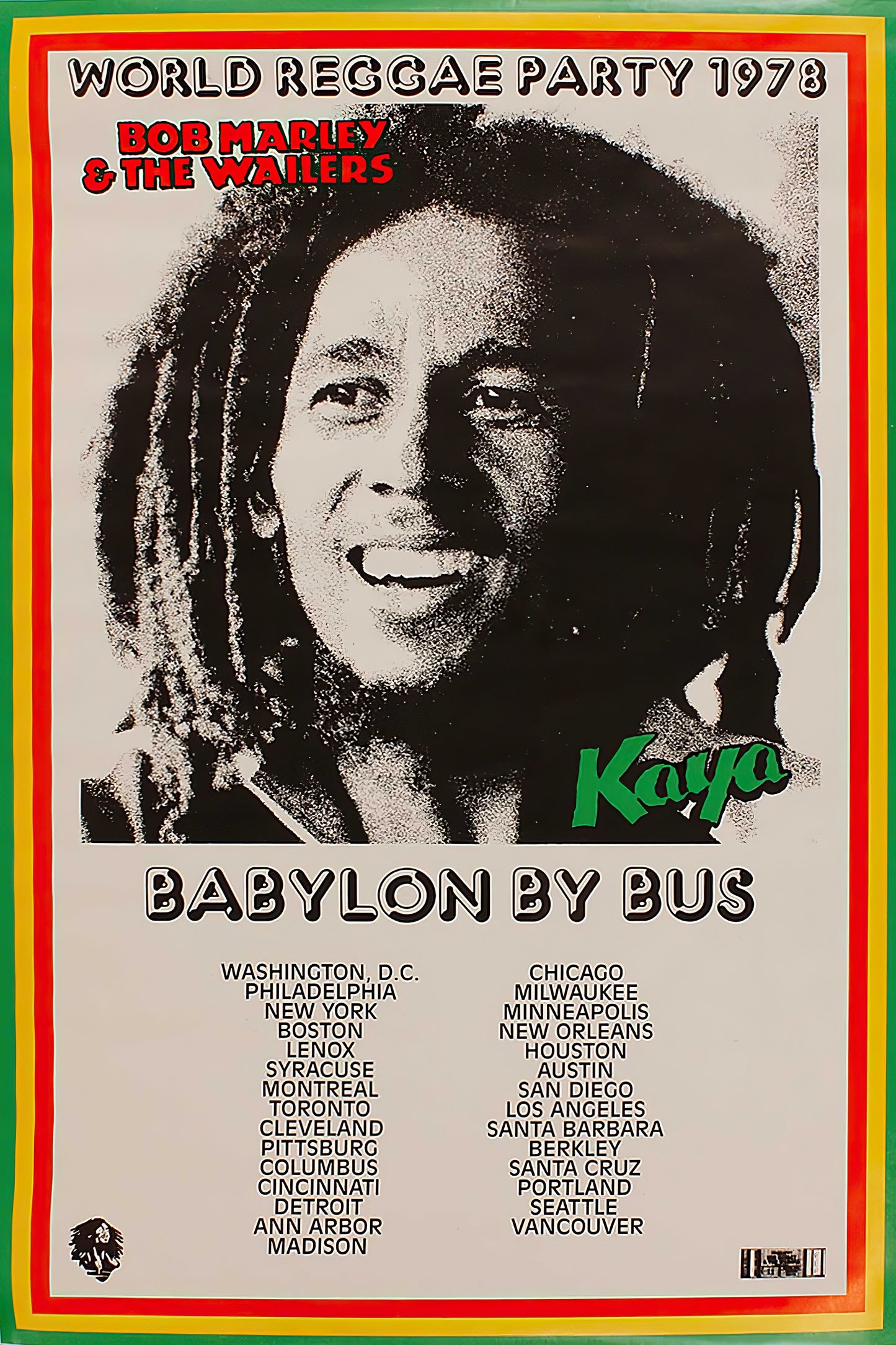 Concert poster with multiple size and finish options. Bob Marley 1978