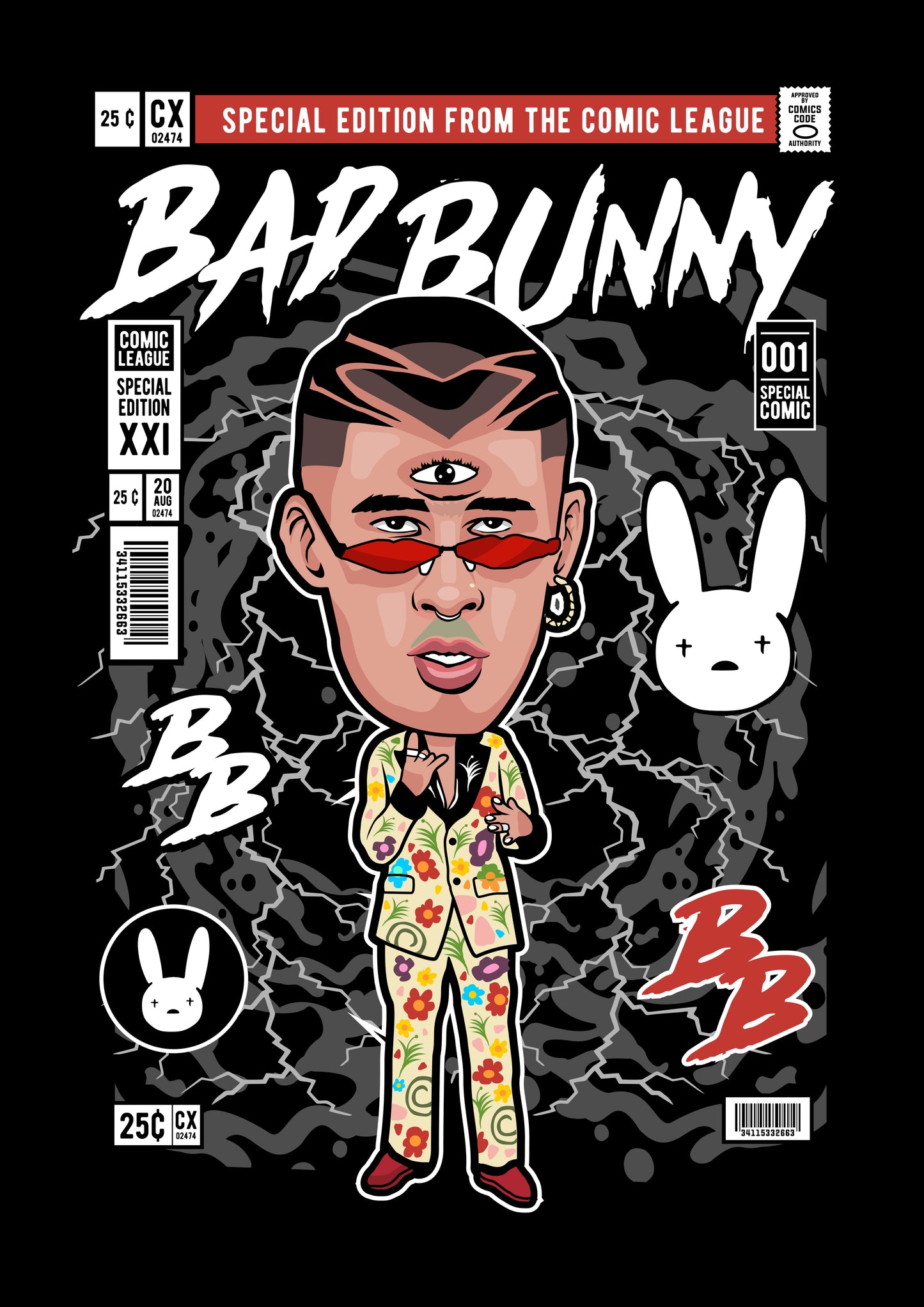 Funko Pop poster with multiple size and finish options. Bad Bunny