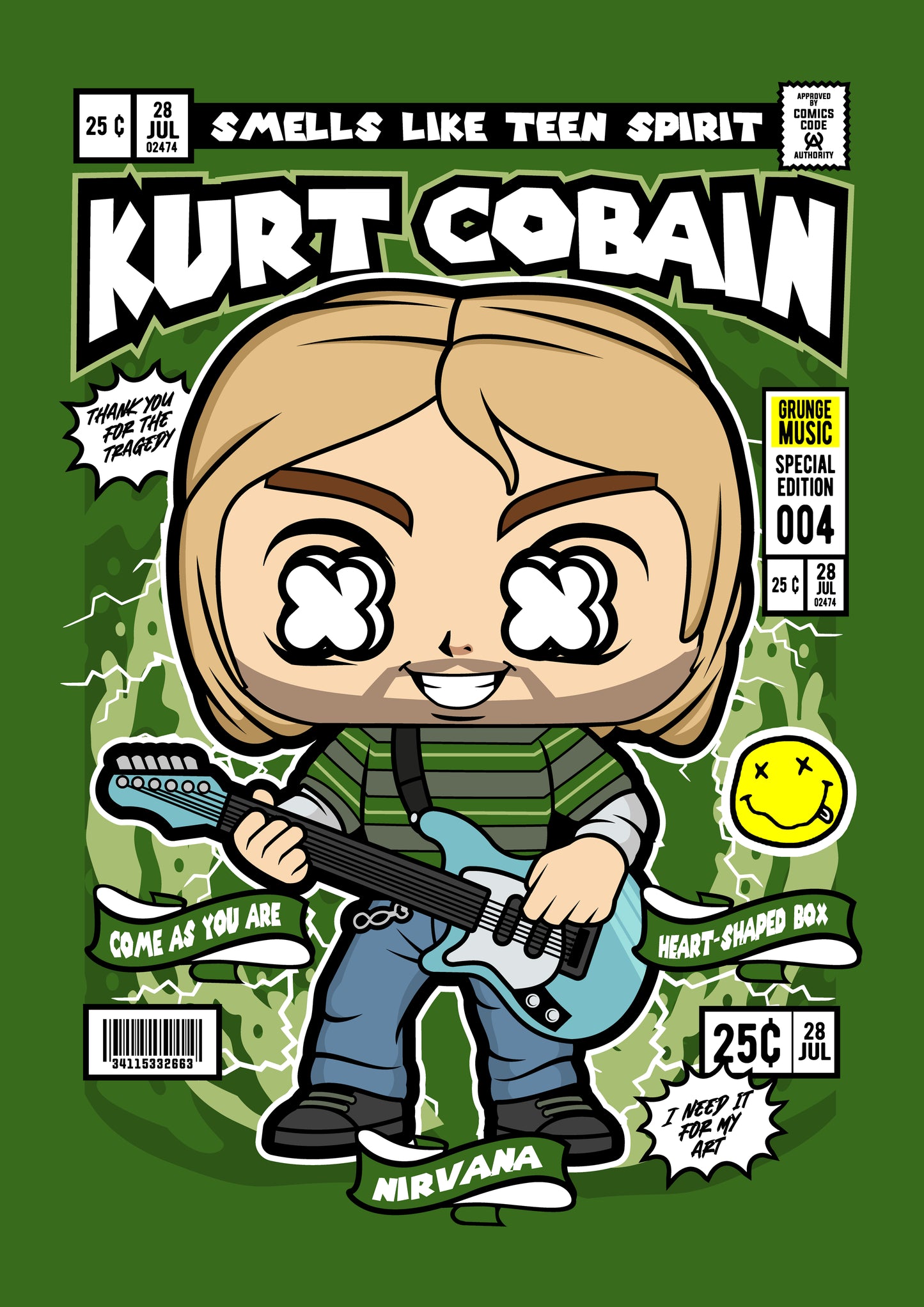 Funko Pop poster with multiple size and finish options. Kurt Cobain