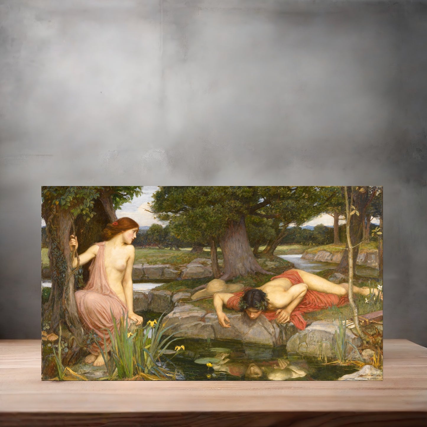 Museum painting poster with multiple size and finish options. John William Waterhouse, Echo and Narcissus