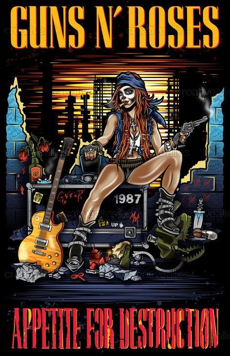 Concert poster with multiple size and finish options. Guns N' Roses Appetite for Destruction 1987