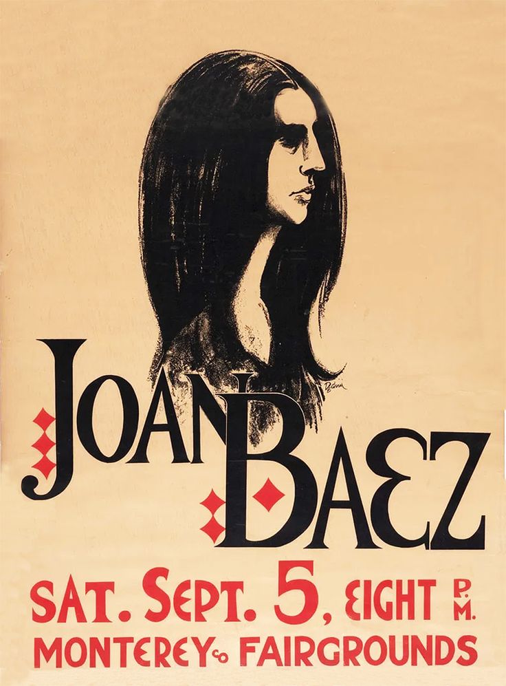 Concert poster with multiple size and finish options. Joan Baez Monterey Fairgrounds