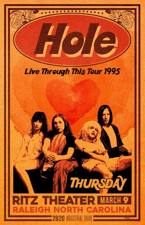 Concert poster with multiple size and finish options. Hole 1995 Ritz Theater