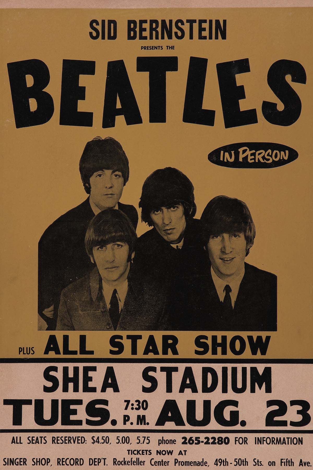 Concert poster with multiple size and finish options. The Beatles Shea Stadium
