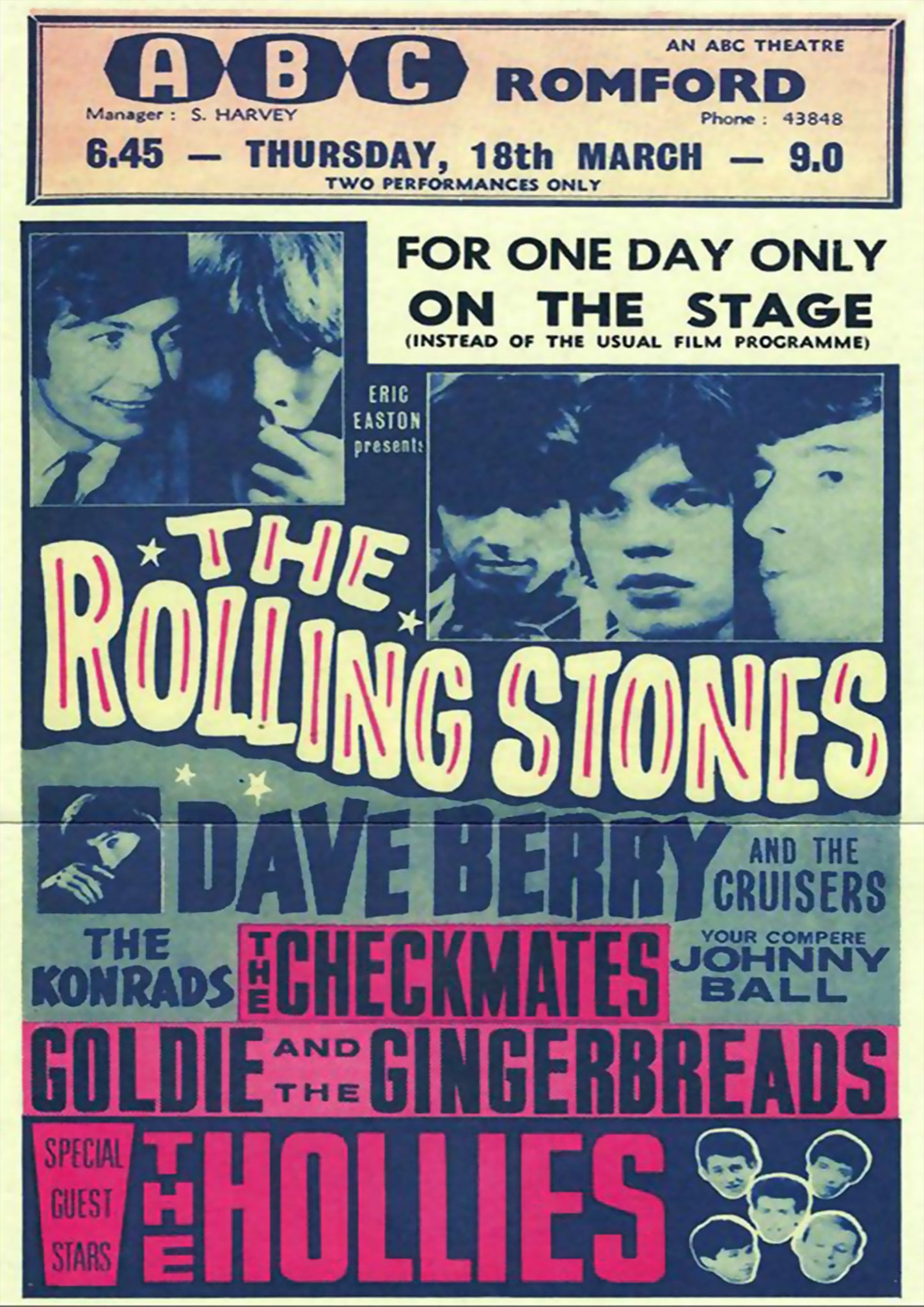 Concert poster with multiple size and finish options. The Rolling Stones and Hollies