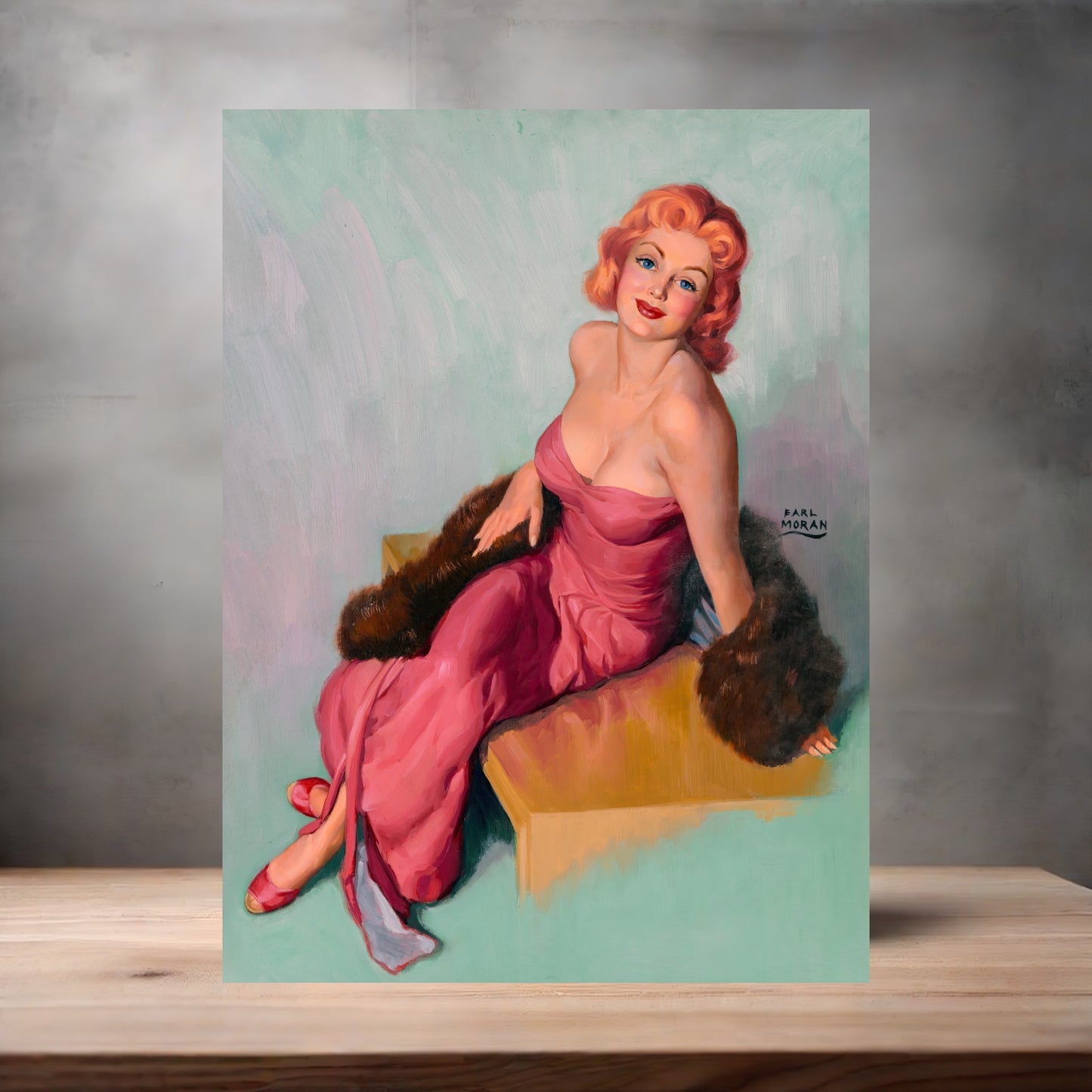 Earl Moran Pin-up girl poster with multiple size and finish options. Made in the USA