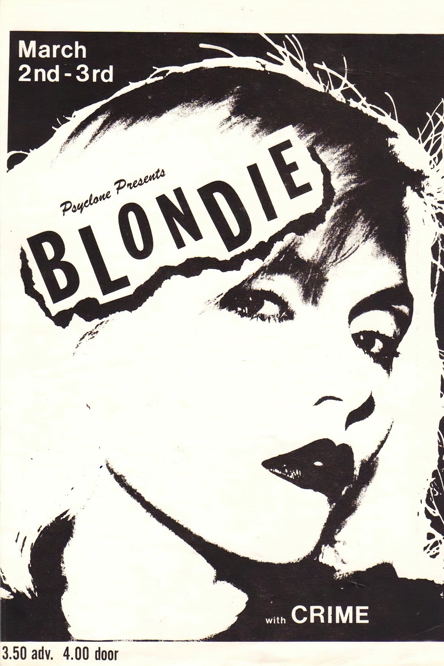 Concert poster with multiple size and finish options. Blondie with Crime