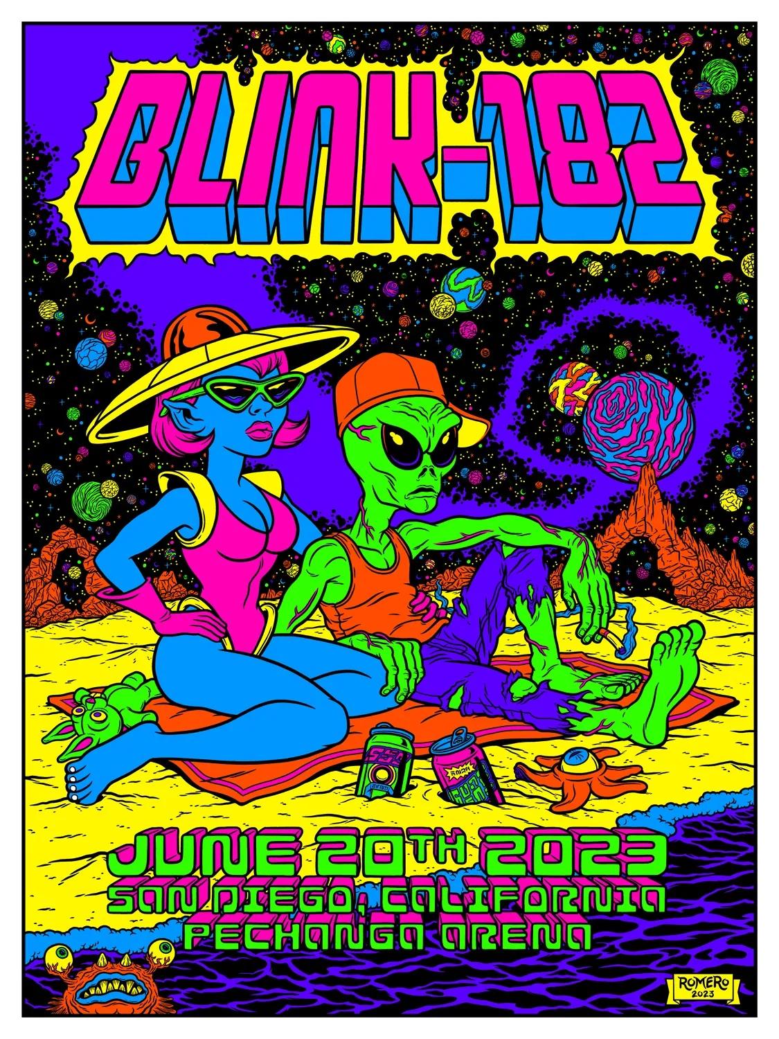 Concert poster with multiple size and finish options. Blink-182 San Diego