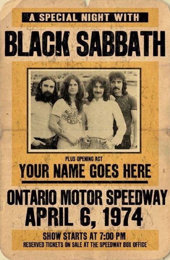 Concert poster with multiple size and finish options. Black Sabbath Ontario Motor Speedway