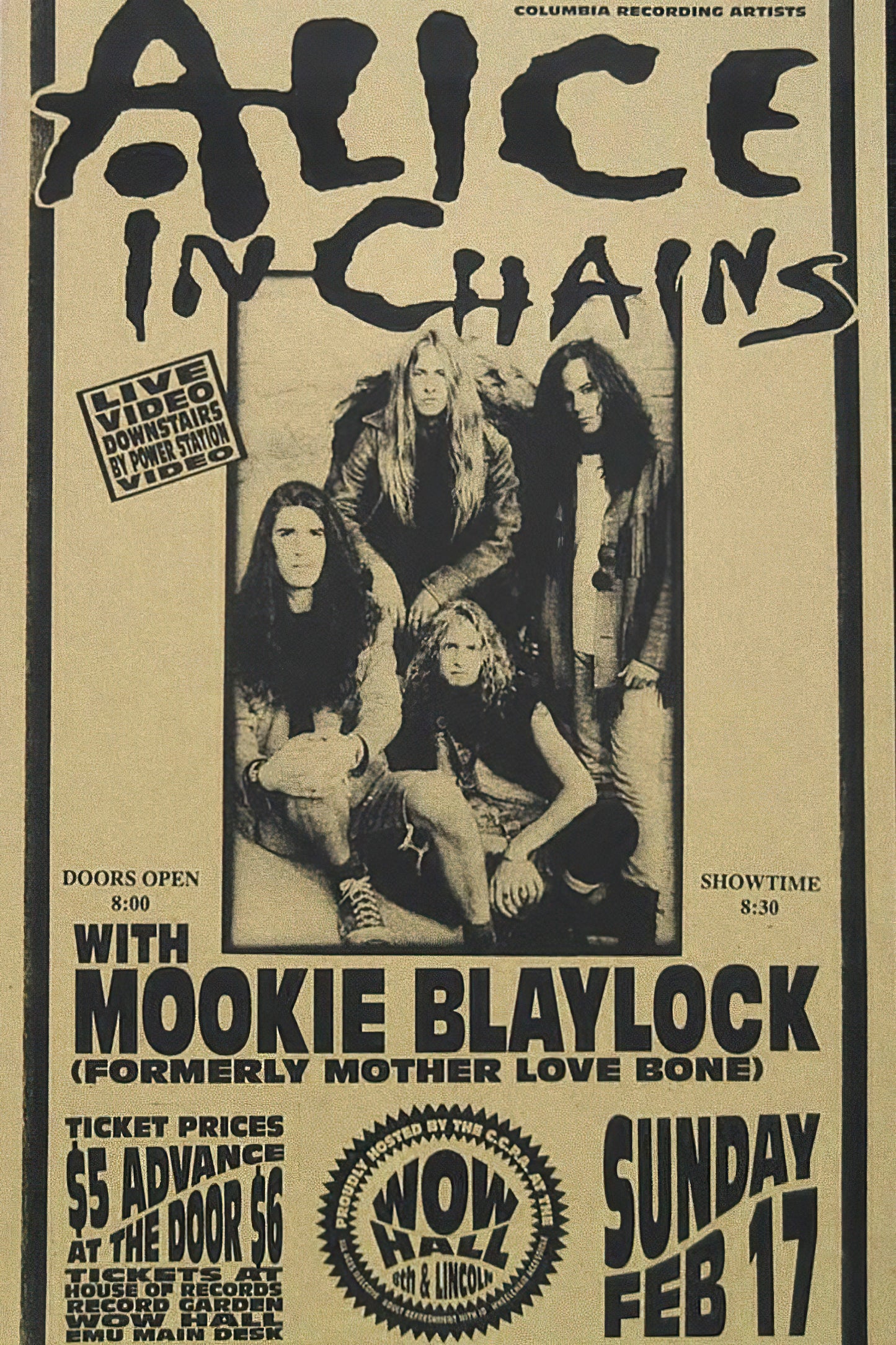 Concert poster with multiple size and finish options. Alice in Chains with Mookie Blaylock