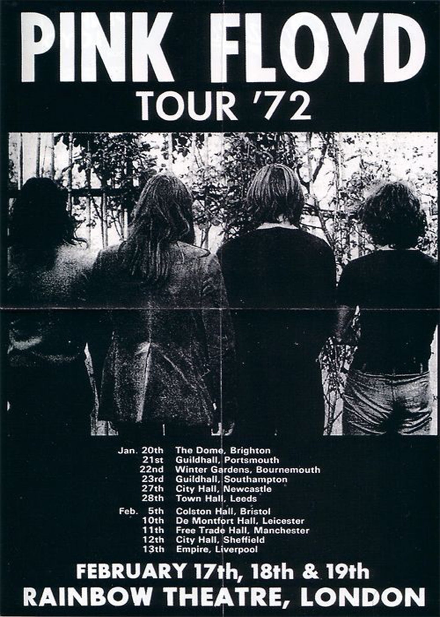 Concert poster with multiple size and finish options. Pink Floyd Tour 1972