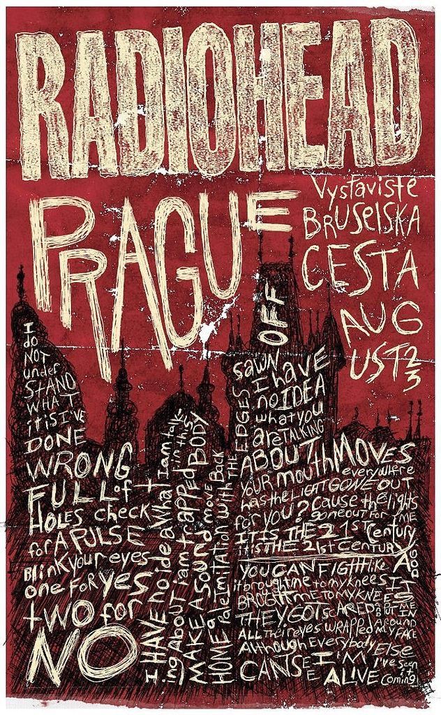 Concert poster with multiple size and finish options. Radiohead Prague